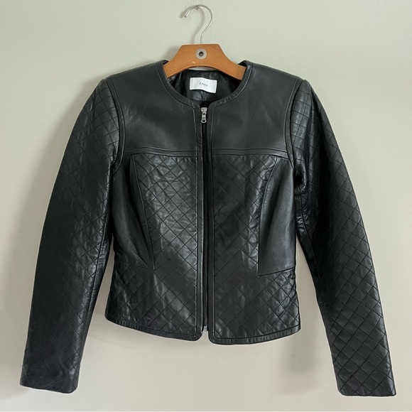 Classic Black Quilted Short Leather Jacket Moto Buttery Lambskin Leather Coat - Picture 2 of 14